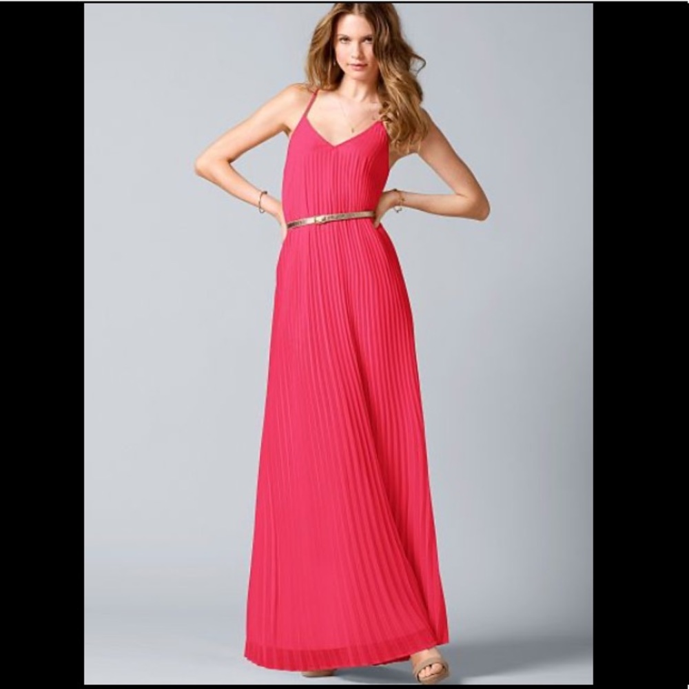 Victoria’s Secret Hot Coral Pink Pleated Racerback Maxi Dress